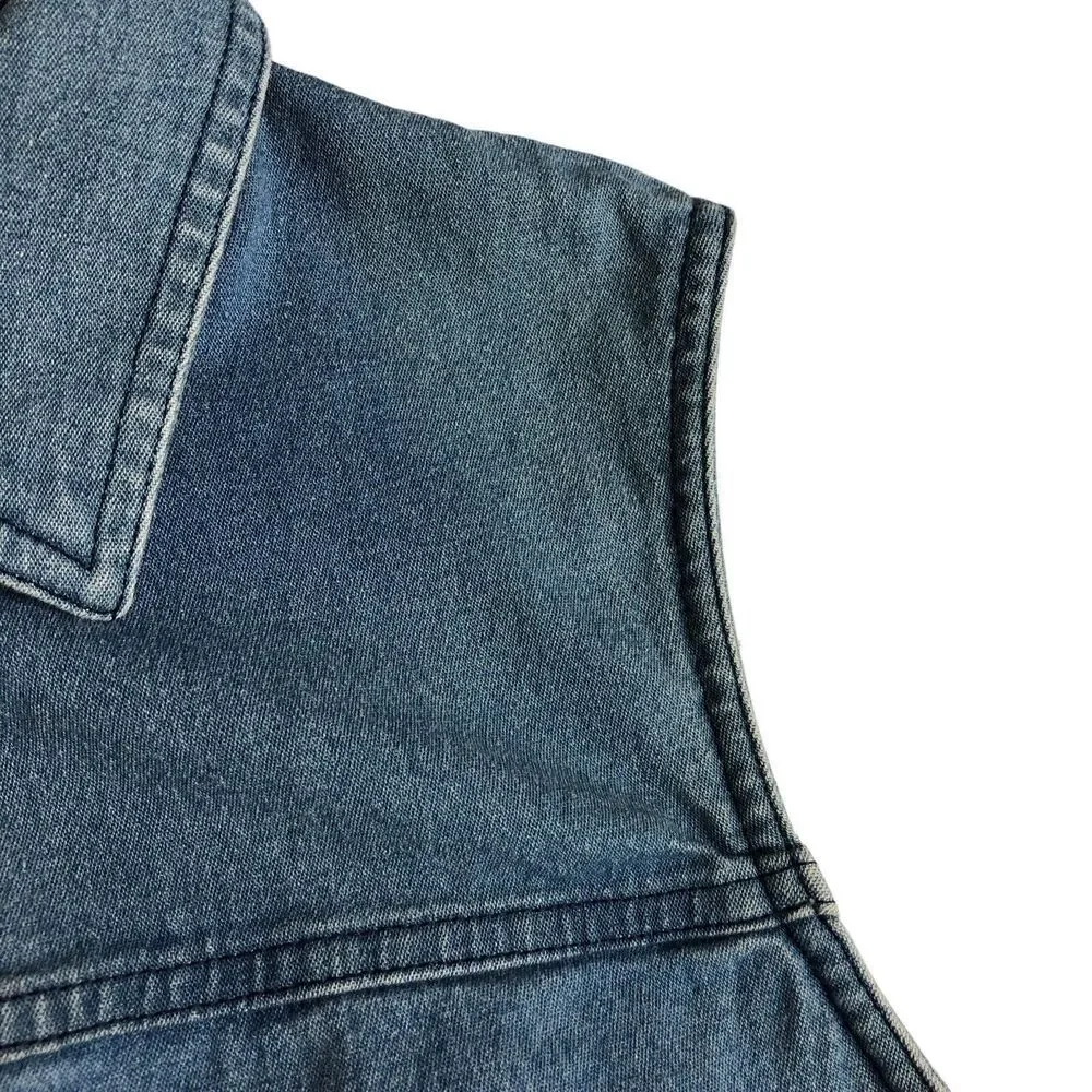 Vintage Talbots Vest Womens Small Blue Denim Button Front Cotton Spandex Pockets - Picture 7 of 15